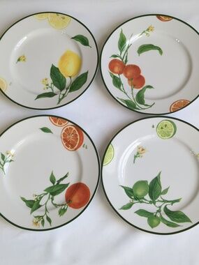 William Sonoma Porcelain Citrus Grove Orange & Lemon 8" Set Of 4 Dessert Plates